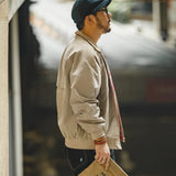 MADEN Men's Vintage Khaki Moto Jacket