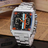 JARAGAR 569 Retro Square Dial Unique Men's Automatic Mechanical Watch Calendar Week Steel Strap Casual Men's Clock Reloj Hombre