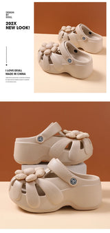 Women's Platform Clog Sandals with Flower Decor — EVA Wedge Beach Shoes