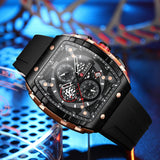 Men’s Sport Quartz Watch – Yellow Silicone Strap, Luminous Auto Date Square Dial