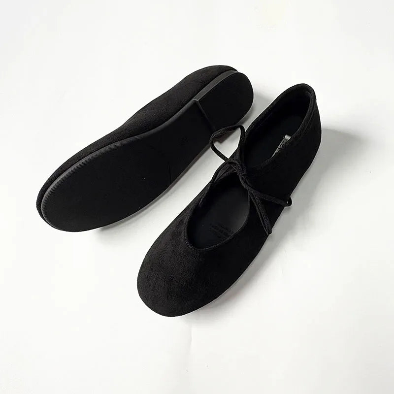 Round Toe Mary Jane Flats with Butterfly Knot