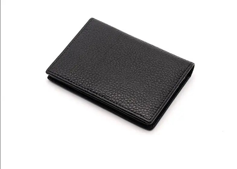 Dropshipping Custom Name Genuine Leather Men Women Business Card Holder Bifold Credit Card Case With ID Window