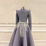 Elegant Muslim Evening Dress For Woman Luxury Long Sleeve Shine Bead Applique Formal Prom Wedding Party Custon Gown A Line