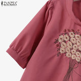 Floral Embroidery Linen-Style 2-Piece Set