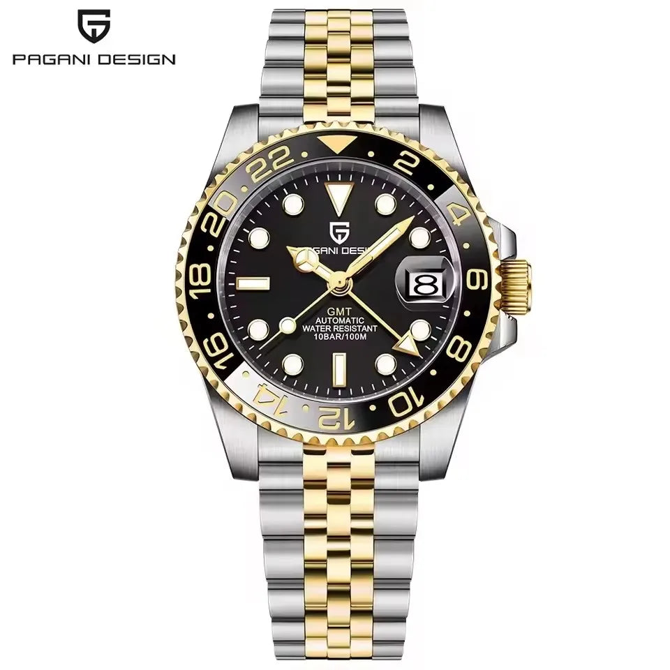 PAGANI DESIGN GMT Automatic Watch — Sapphire Crystal, 10-Bar Waterproof, 40mm