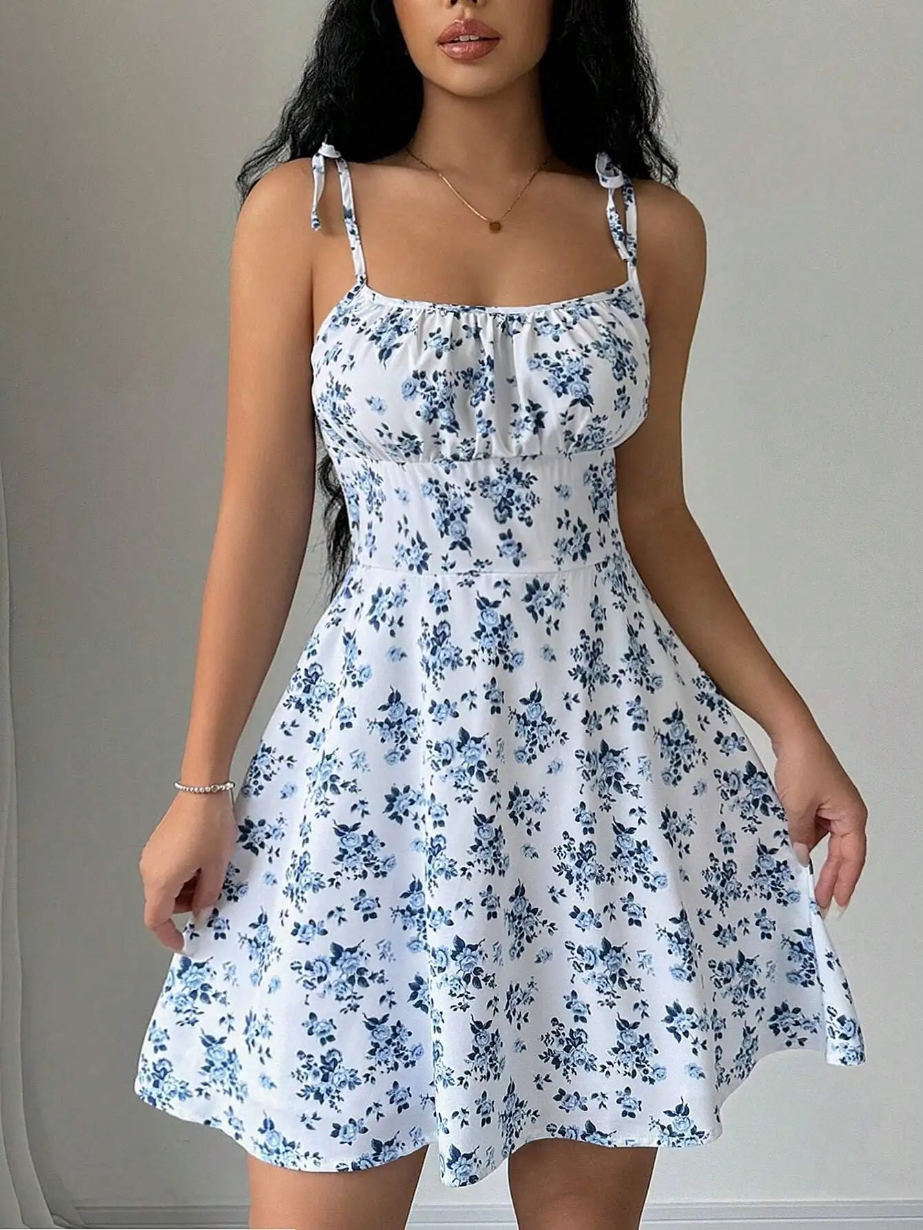 Women's Summer Floral Spaghetti Strap Mini Sundress – Casual A-Line Beach Dress