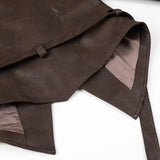 Mauroicardi Spring Autumn Short Retro Brown Pu Leather Jacket Women Sashes Lace Up Luxury Designer Emo Clothes European Fashion