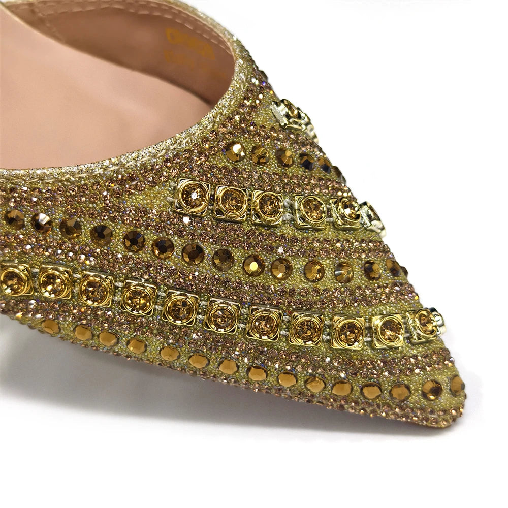 Rhinestone Pointed-Toe Slingback Heels & Bag Set