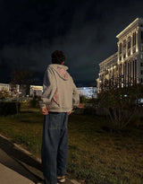 Cherry Blossom Embroidered Zip-Up Hoodie