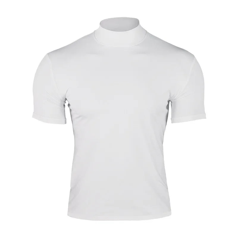 Men's compress T-shirts summer solid color short-sleeved men tops fashion yoga clothes men's tight turtleneck T-shirt