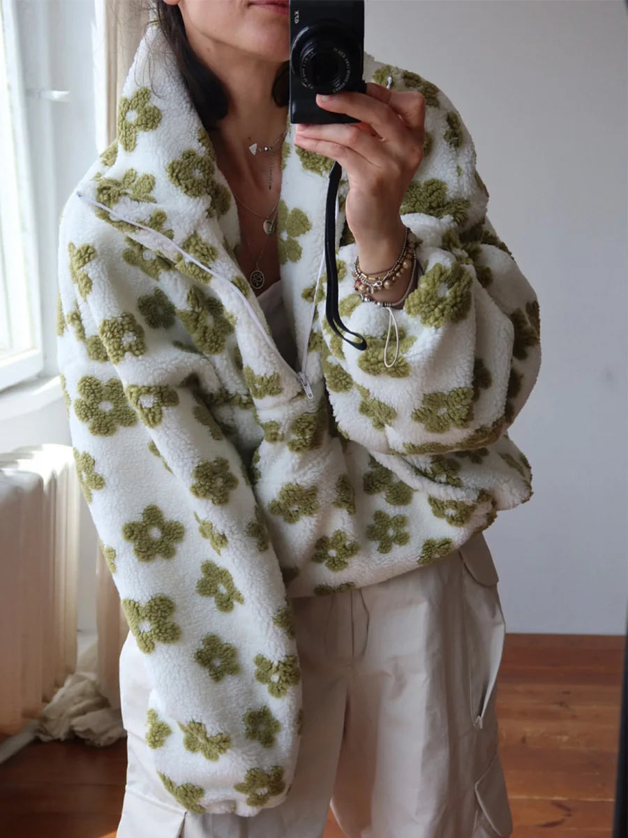 Women's Floral Fleece High-Neck Pullover