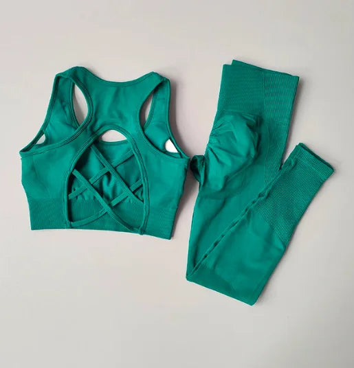 2PCS Women's Seamless Yoga Set - Shockproof Sports Bra & Leggings