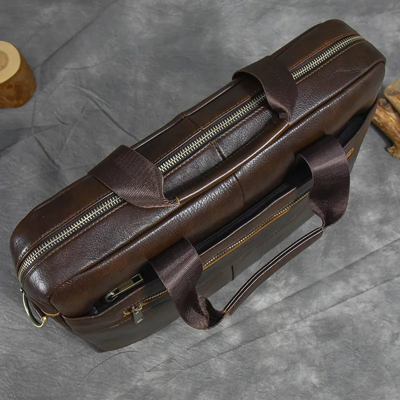 Luufan Genuine Leather Men's Business Handbag 15" Laptop Briefcase Bag Male A4 Document Shoulder Message Computer Bag Work Tote