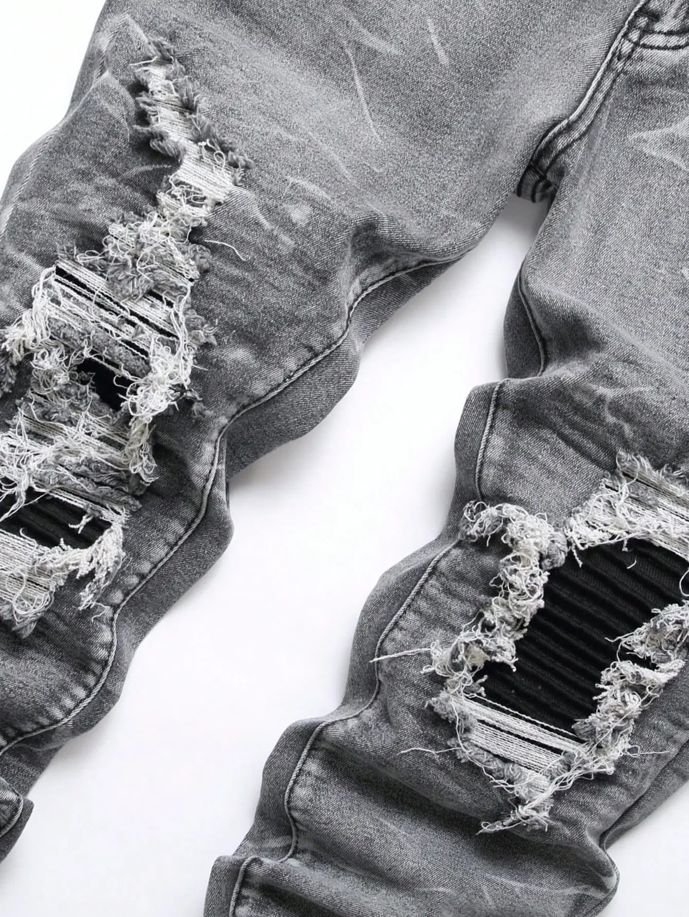 Men's Ripped Patchwork Stretch Denim Jeans | Streetwear