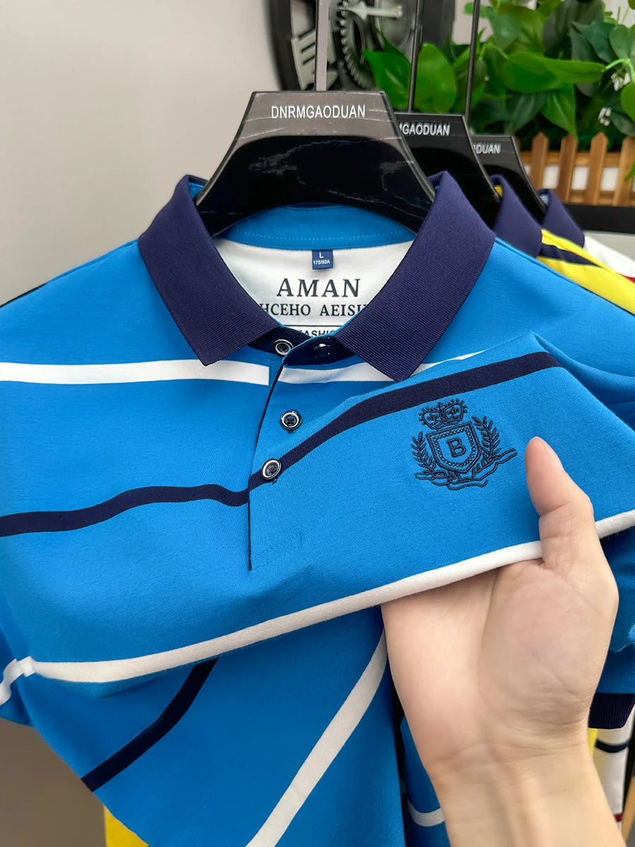 Men's Striped Polo | Letter Embroidery Summer Shirt