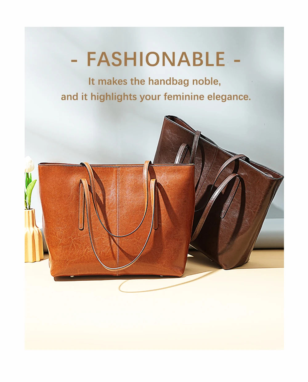New Coffee Women Handbag 100% Genuine Leather Ladies Shoulder Purse Ladies Black Tote Bag Large Capacity Shopper Bags Brown
