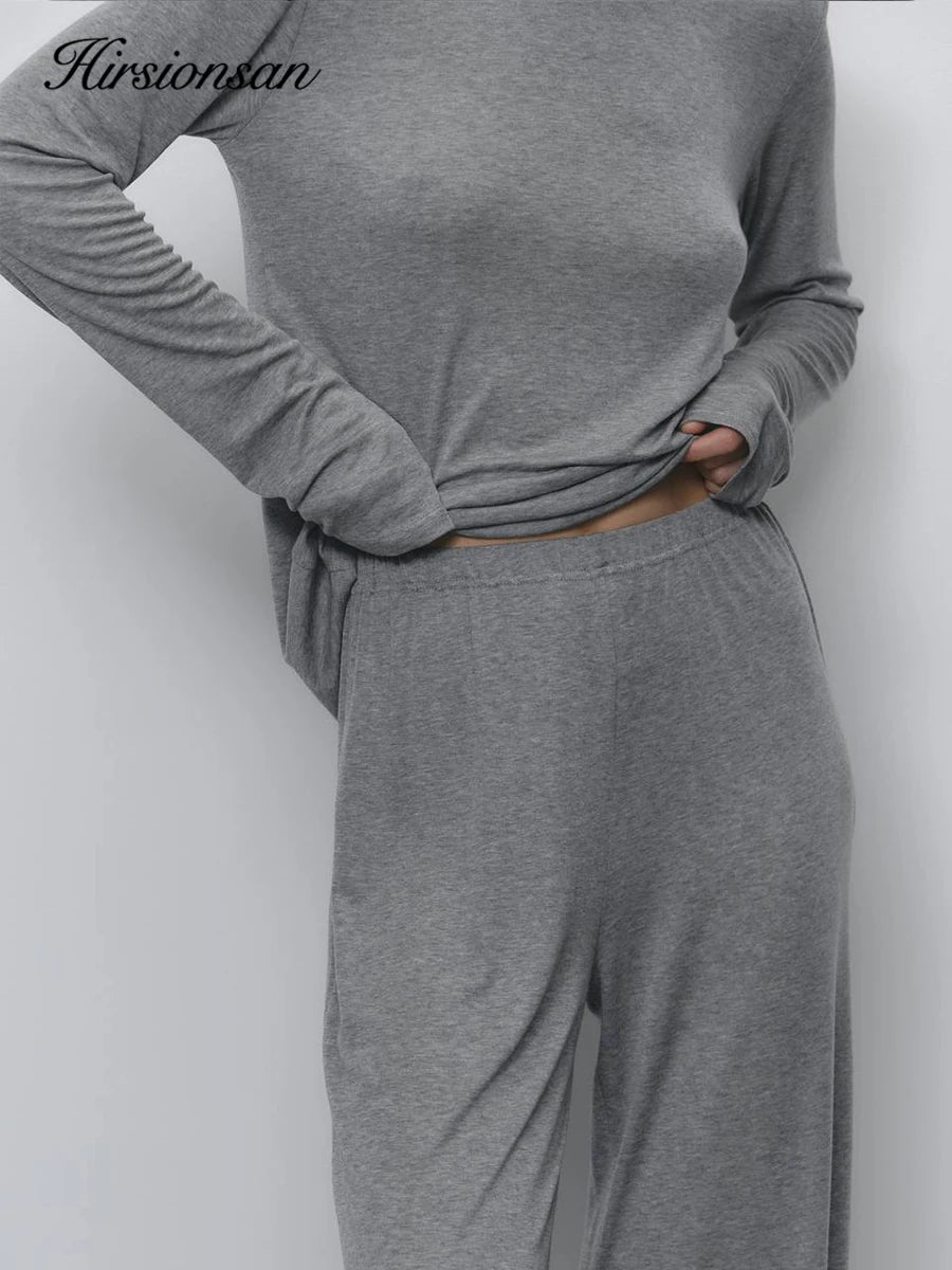 Hirsionsan Modal Soft Loose Sets Women 2026 Casual Two Pieces Long Sleeve T Shirts and High Waist Dresses Outfits Tracksuit