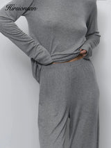 Hirsionsan Modal Soft Loose Sets Women 2026 Casual Two Pieces Long Sleeve T Shirts and High Waist Dresses Outfits Tracksuit