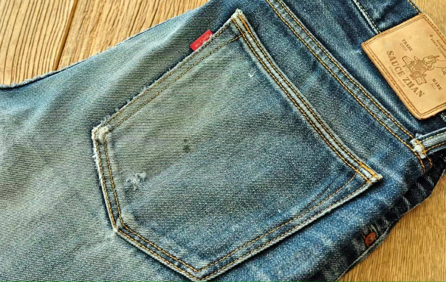 Saucezhan 314XX Mens Jeans Sanforized  Selvedge Denim Jeans for man Indigo and Black Jeans Zipper Fly Slim Fit