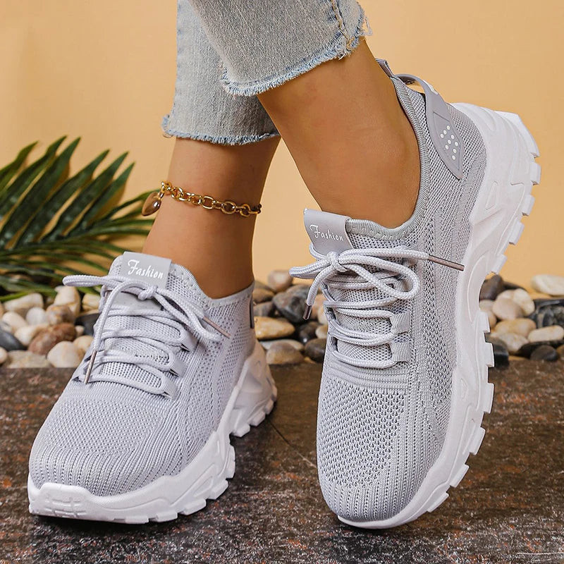 Women's Knitted Mesh Slip-On Sneakers — Breathable Platform Running Shoes