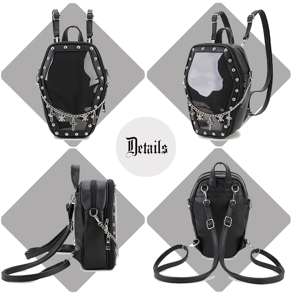 Gothic Punk Coffin Shape Ita Bag Women Clear Backpacks Dark Lolita Handbag and Shoulder Bag Girls Cosplay Designer 2 Insert