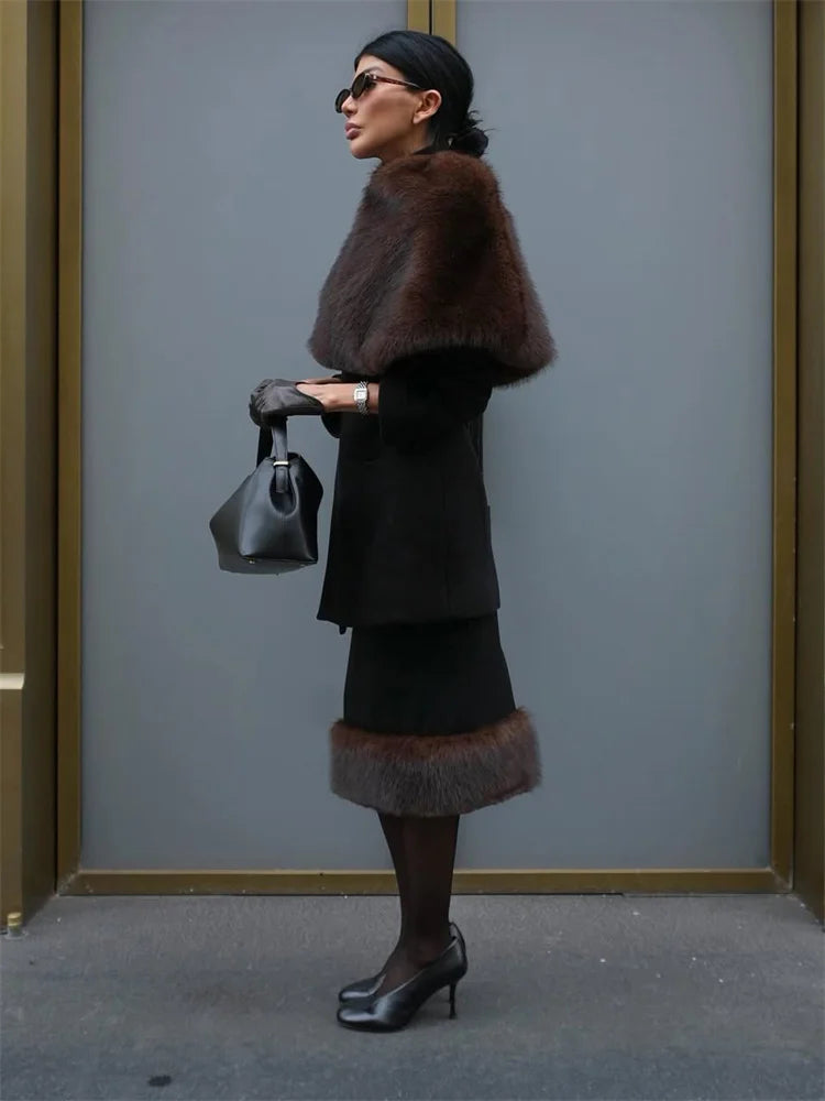 Elegant Fur & Feather 2-Piece Maxi Set