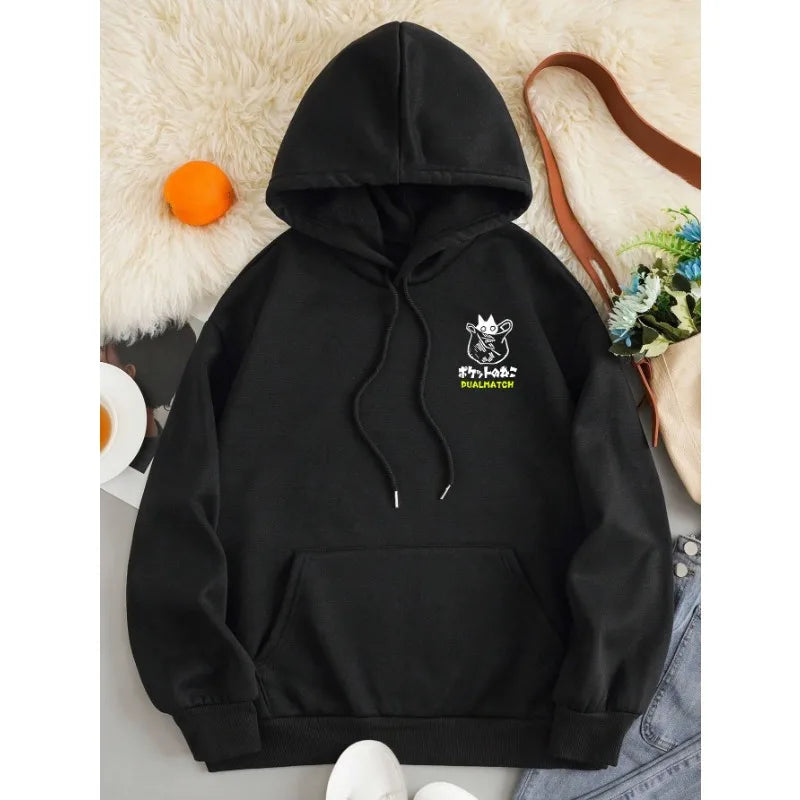 Cat Print Fleece Hoodie – Relaxed Unisex Fit
