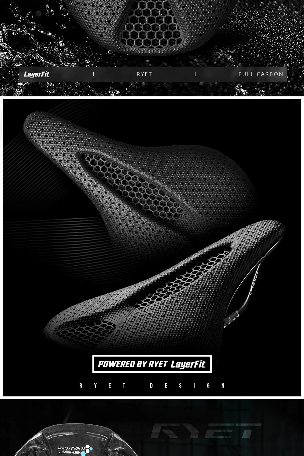 RYET Carbon 3D Printed Bike Saddle 145/155mm