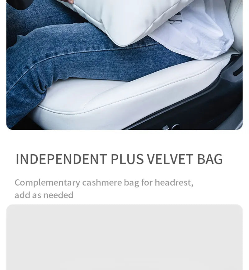 OULEX For Tesla Model 3 Y/Juniper Flocking/Leather Car Seat Neck Pillow Soft Memory Neck Pillow High-Quality Headrest Support