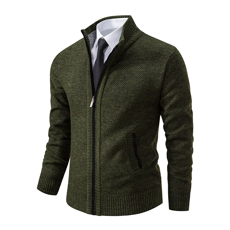 Men’s Fleece-Lined Stand Collar Cardigan