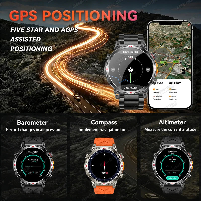 New Upgrade GPS Outdoor Sports SmartWatch Men With 5ATM Swim Compass Altimeter 1.56" AMOLED Heart Rate Bluetooth Call Smartwatch