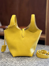 FIRMRANCH European And American Trend Cute Hand-Held Basket Ladies' Bucket Single Shoulder Cross-Body Bag Genuine Leather Purse