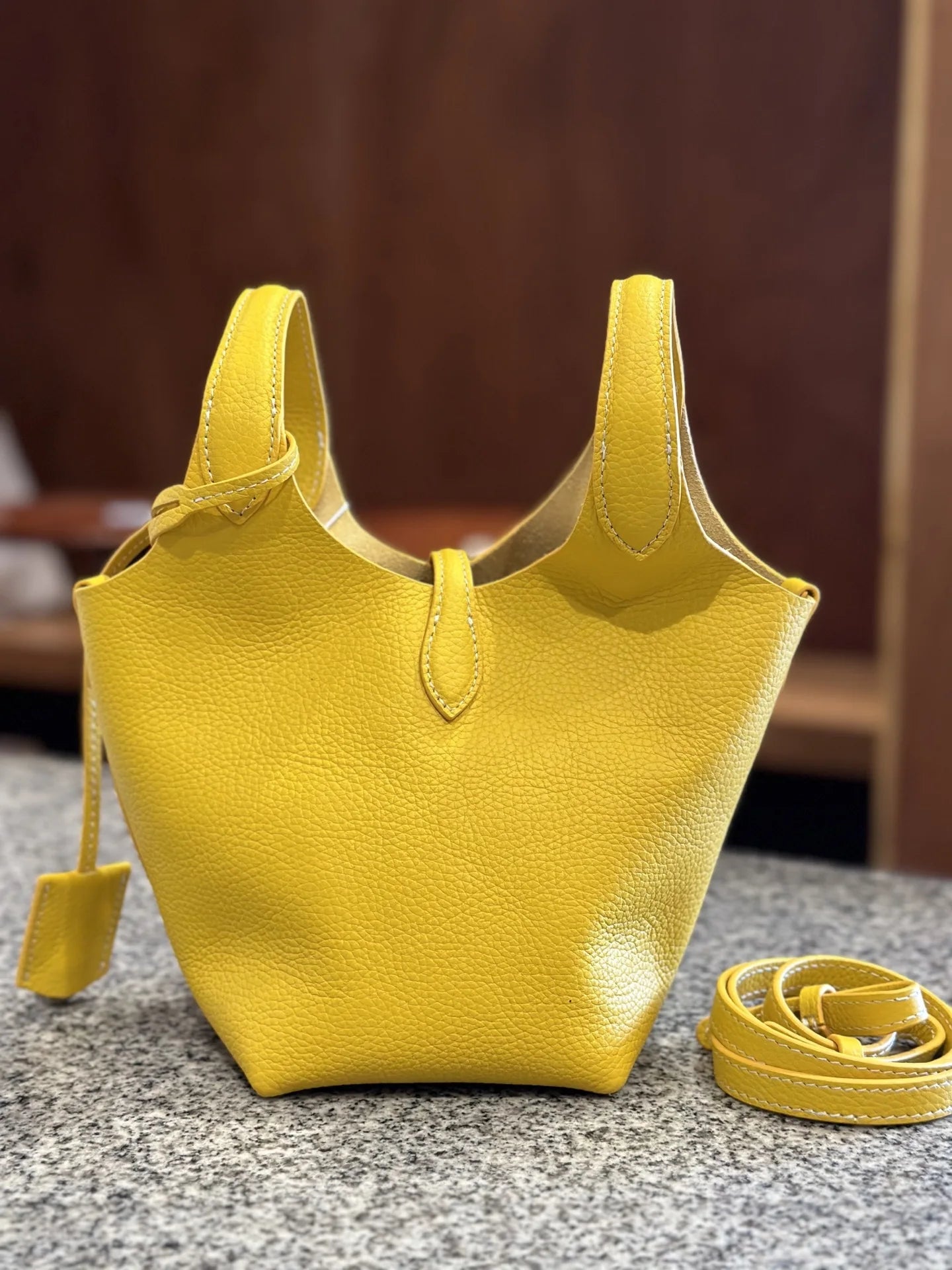 FIRMRANCH European And American Trend Cute Hand-Held Basket Ladies' Bucket Single Shoulder Cross-Body Bag Genuine Leather Purse