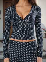 Polka Dot V-Neck Long Sleeve Tee