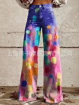 Women's 3D Print Wide-Leg "Jeans" – Trendy Low-Waist Flare Pants