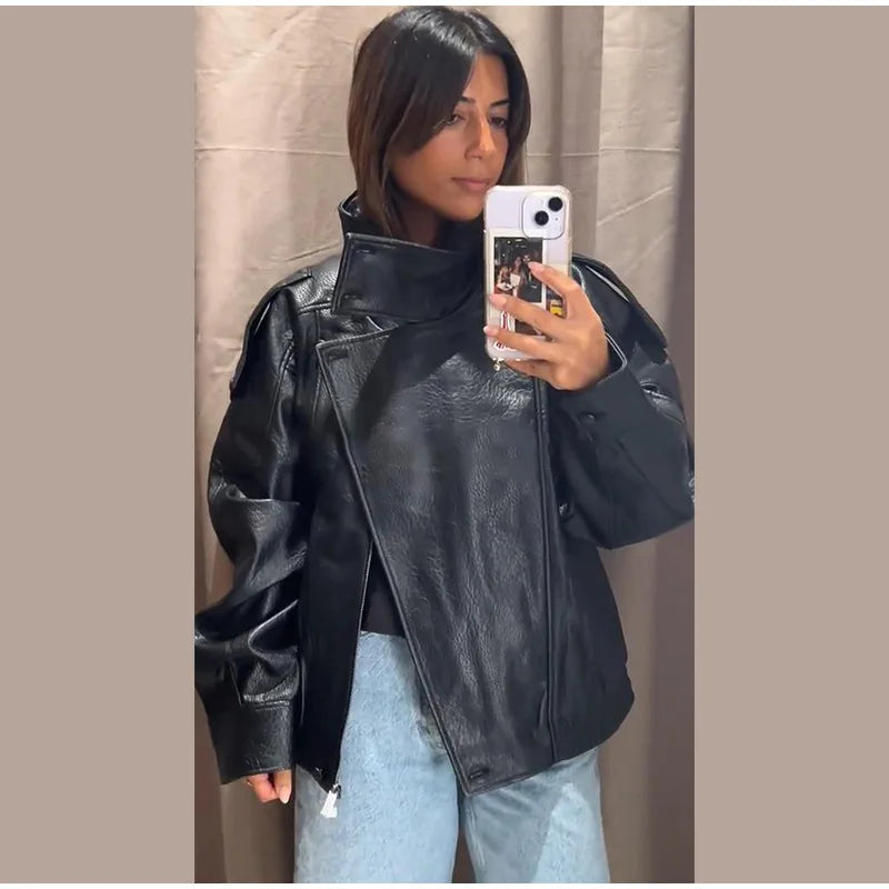 Chic Stand Collar Leather Jacket