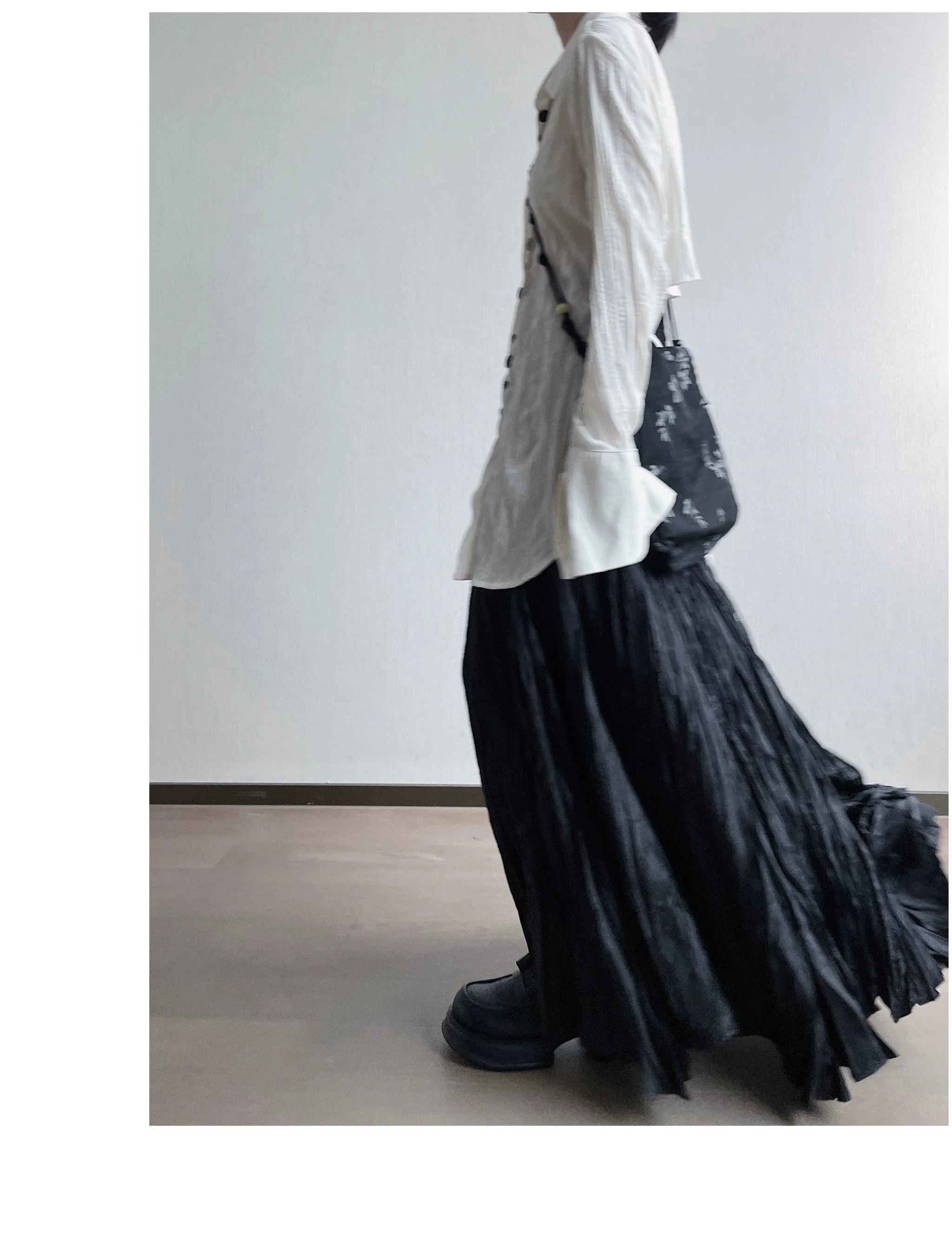 UMI MAO Irregular Fold Maxi Skirt – Elegant A-Line