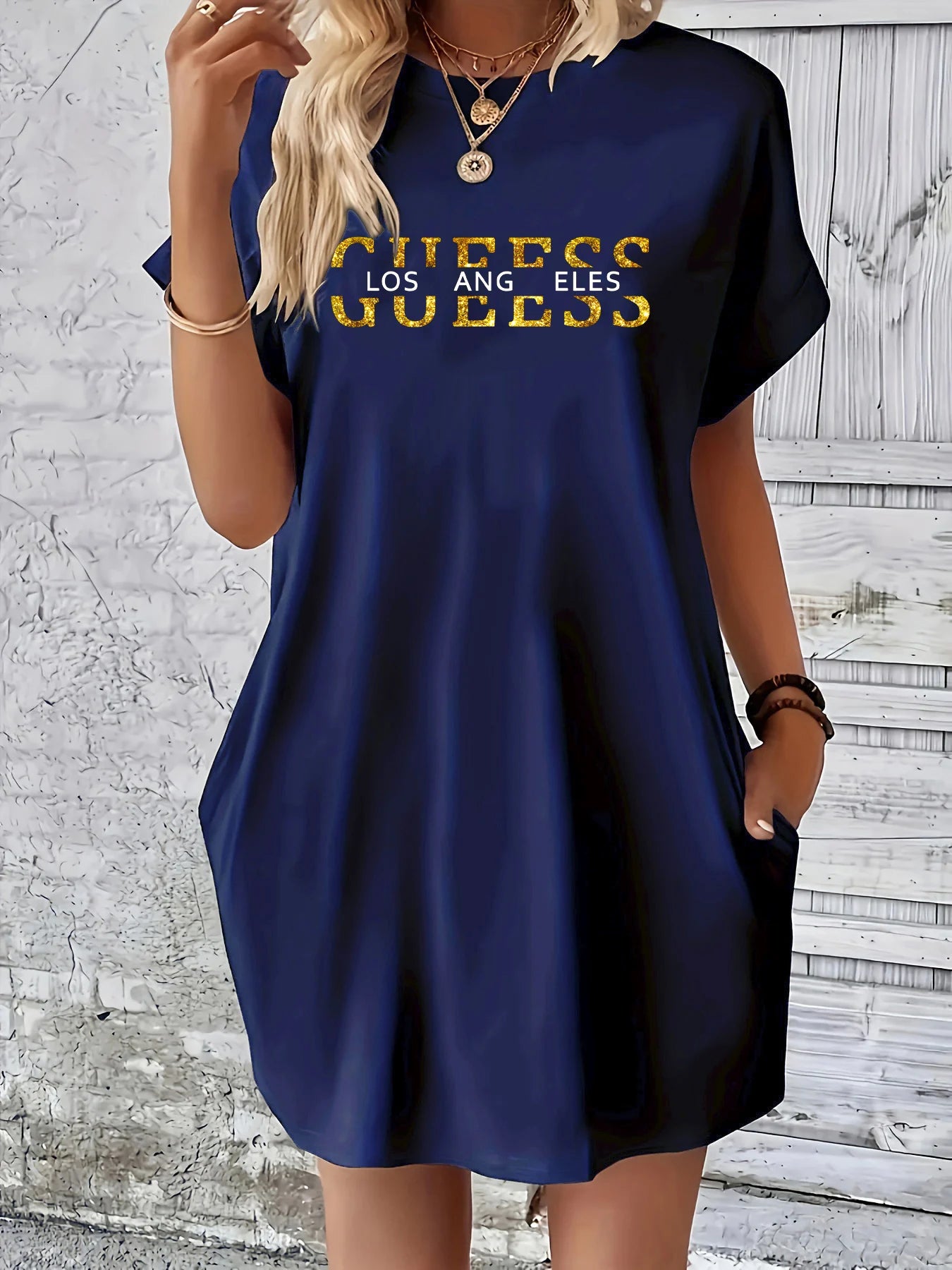 Los Angeles Letter Print Pocket Dress