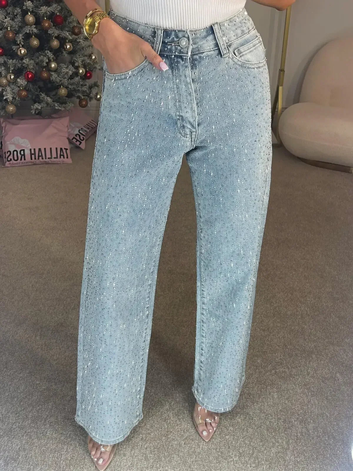 Women's Diamond Straight-Leg High-Waist Jeans