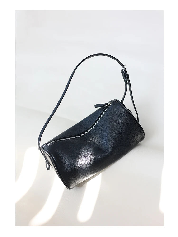 Full Grain Leather Soft Balck Small Size Crossbody Bags For Women Luxury Adjustable Shoulder Strap Underarm Bag Portable Handbag