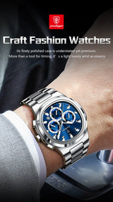 POEDAGAR Top High Quality Man Watch Luminous Waterproof Stainless Steel Men Clock Date Chronograph Quartz Business Men's Watches