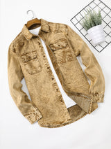 Men's retro denim shirt, long-sleeved, fashionable new style, casual coat, high-end sense, double pockets, washed denim shirt, l
