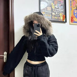 Women’s Black Cropped Zip-Up Hoodie