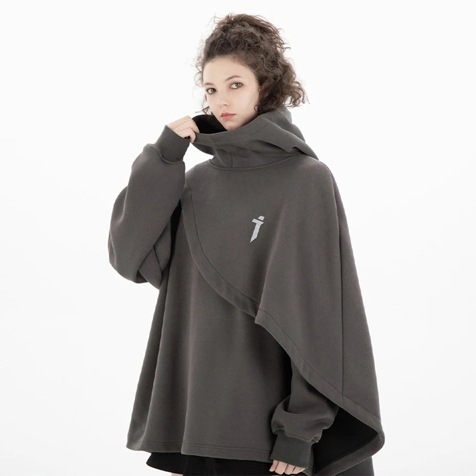 Oversized High-Collar Techwear Pullover Hoodie