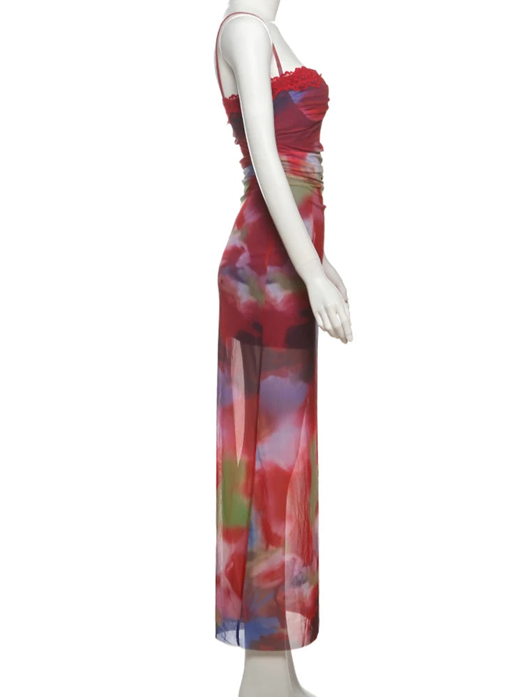 Colorful Lace Maxi Dress with Stretch Fit