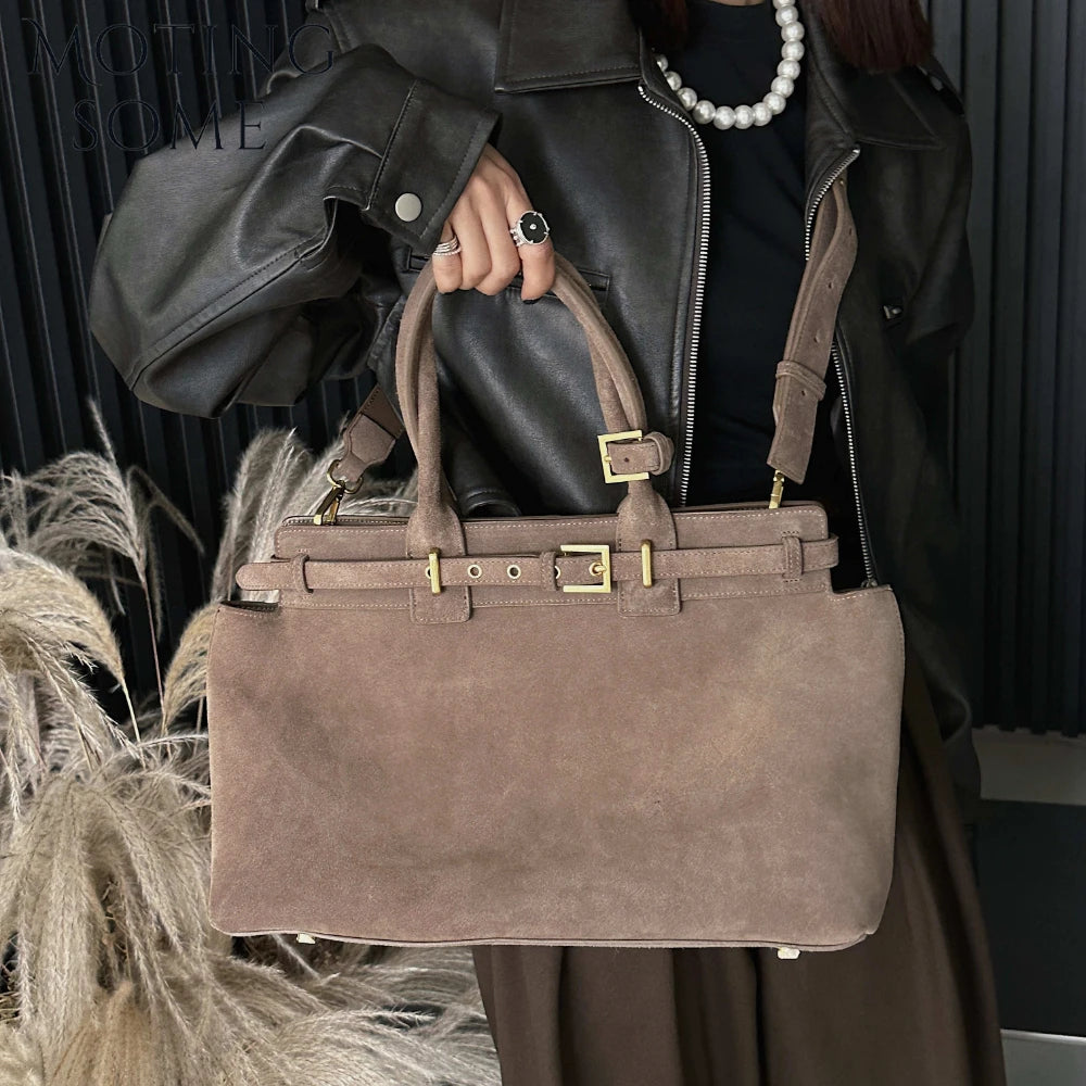 Motingsome 100% Natural Suede Bag Women Tote Luxury Designer Bags Roomy Casual Tote Crossbody Fashionable Handbag and Purses New