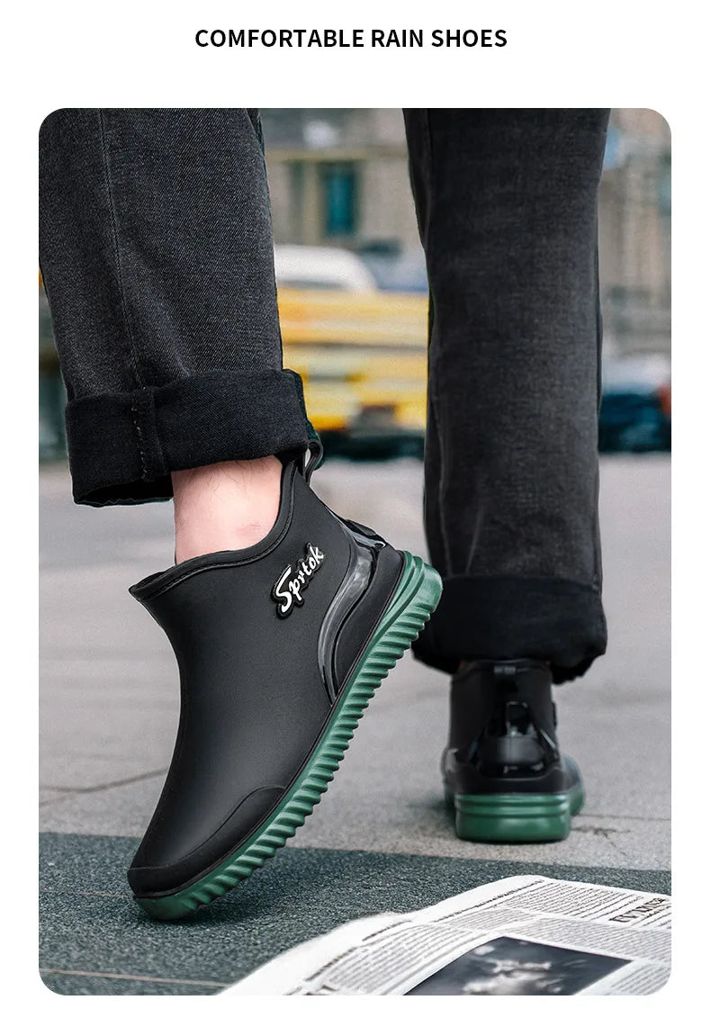Fashionable Adult Short Rain Boots Waterproof Ankle Shoes Anti-Slip Durable Rubber Footwear For Men Women Suitable for Rainy Day