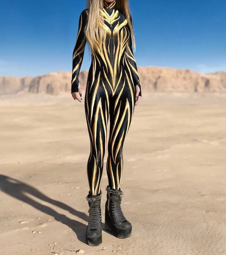 Women's 3D Print Goddess Jumpsuit Catsuit Costume