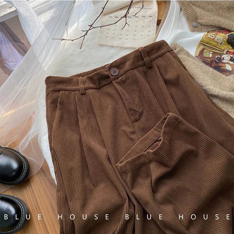 Women's High-Waist Corduroy Wide-Leg Pants