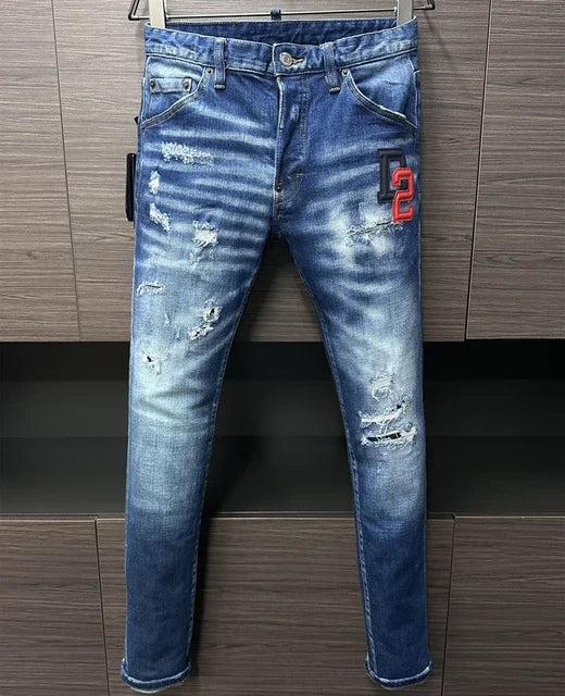 ICON BRAND D2 Men Jeans Denim Pants Hole Slim Pencil Trousers Metal Buttons Party Classics Fashionable Black DSQ2 JENAS